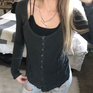Free people grey long sleeve blouse